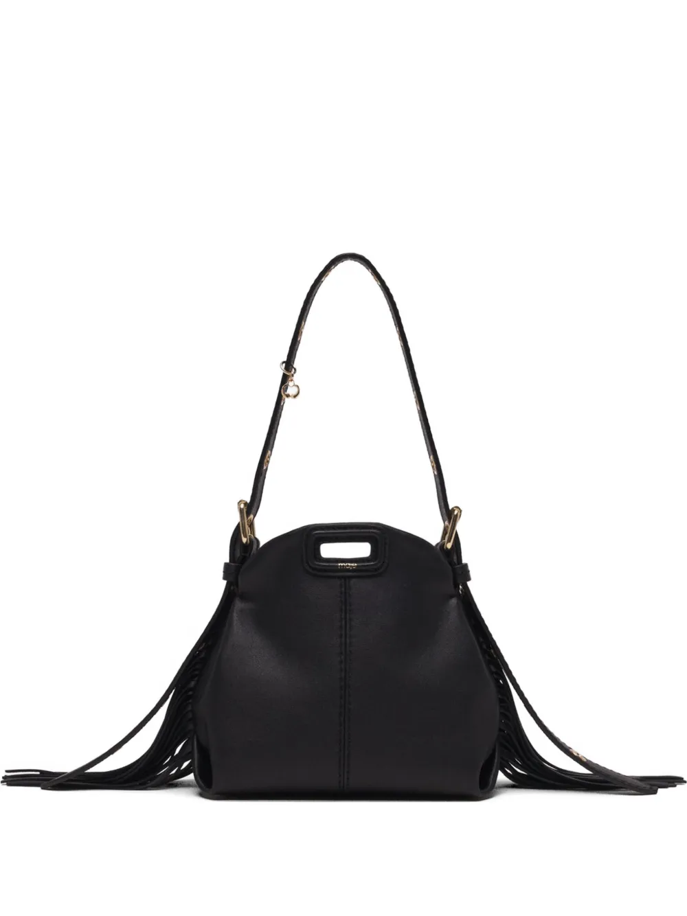Maje mini Miss M fringe-trimmed leather shoulder bag - Nero