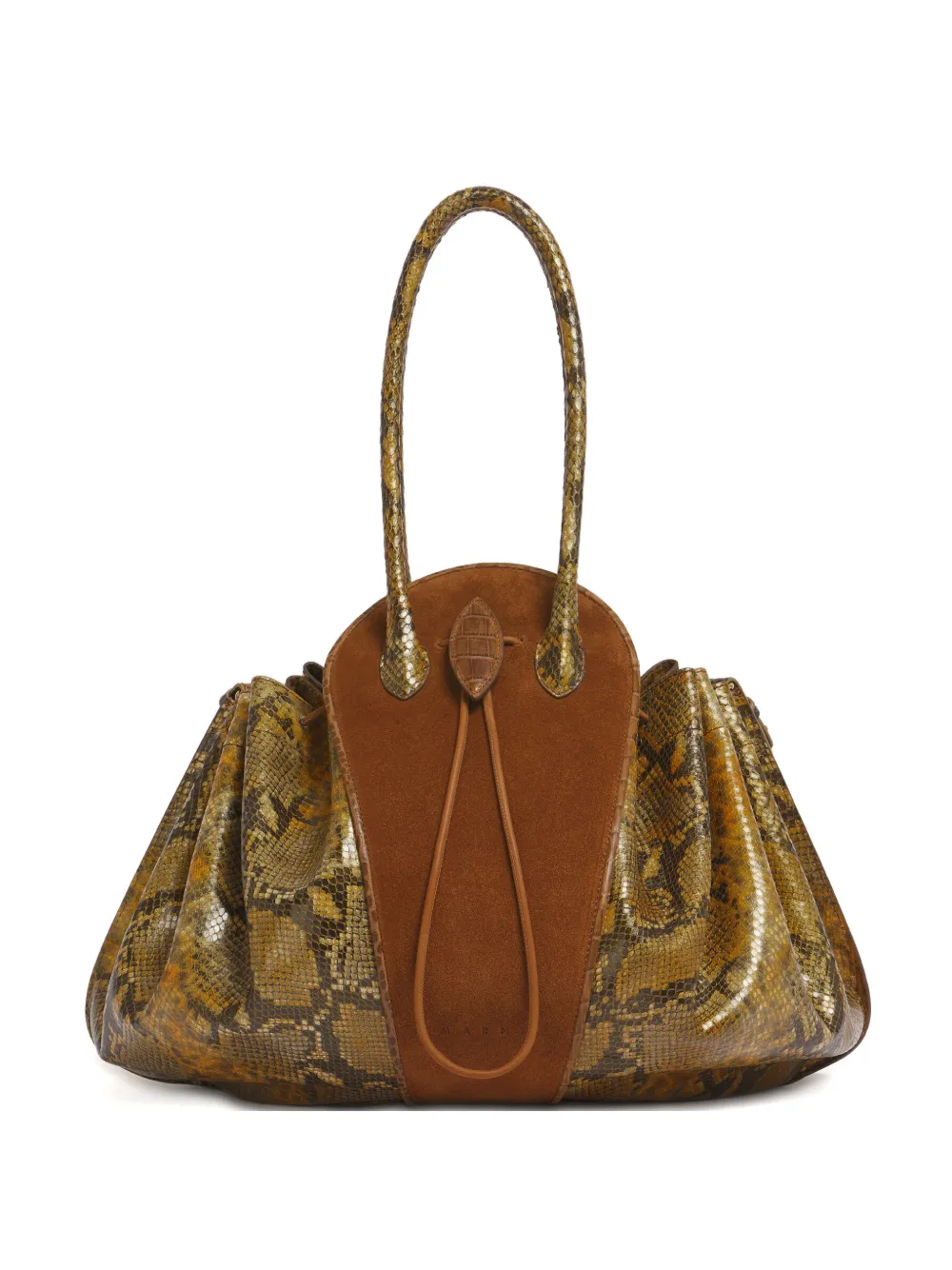 Marni large python-print shoulder bag - Marrone