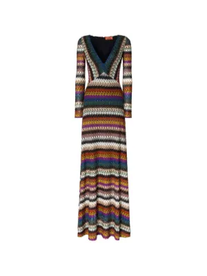 missoni long striped dress with sequins and neck fastening Missoni Long Striped Dress With Sequins And Neck Fastening in Red