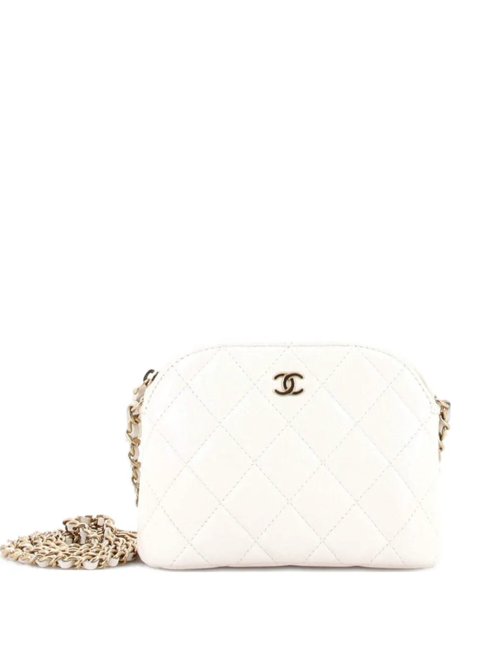 CHANEL Pre-Owned CC Dome Zip Clutch with Chain Quilted Caviar Mini crossbody bag - Bianco