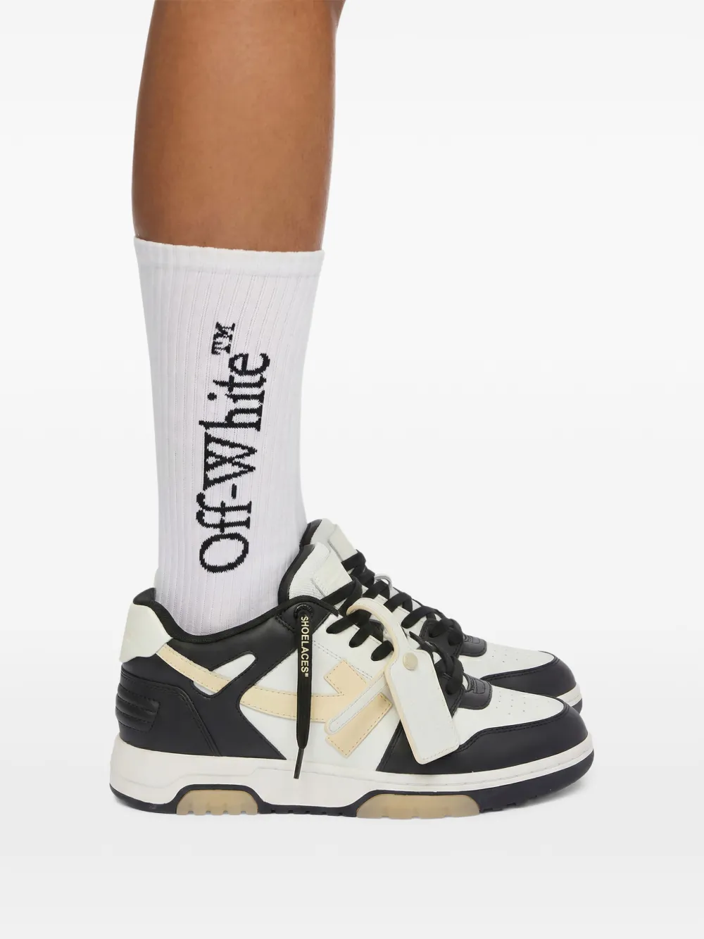 Off-White lace-up branded heel sneakers Zwart