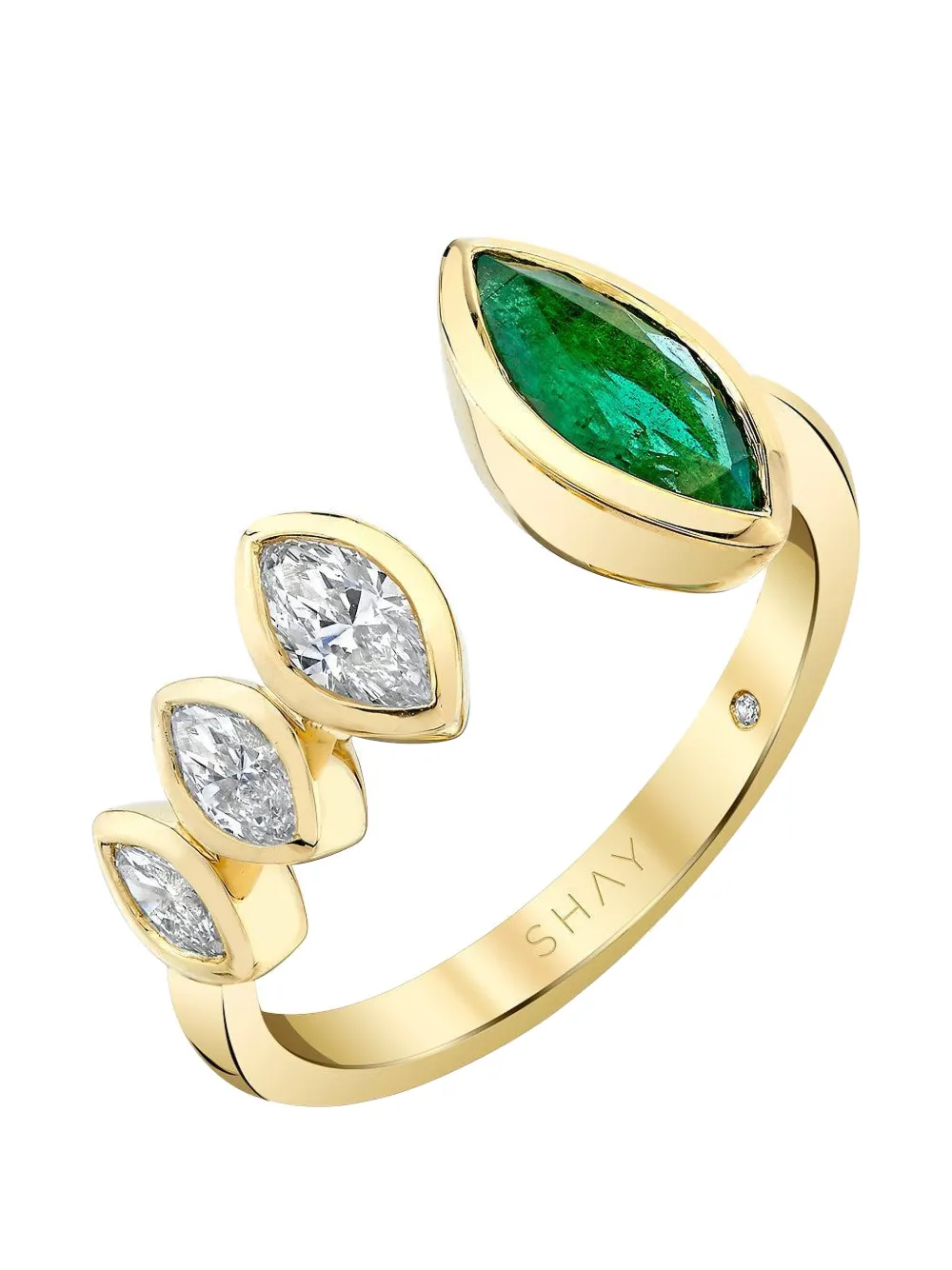 SHAY embellished emerald and diamond marquise open ring - Oro