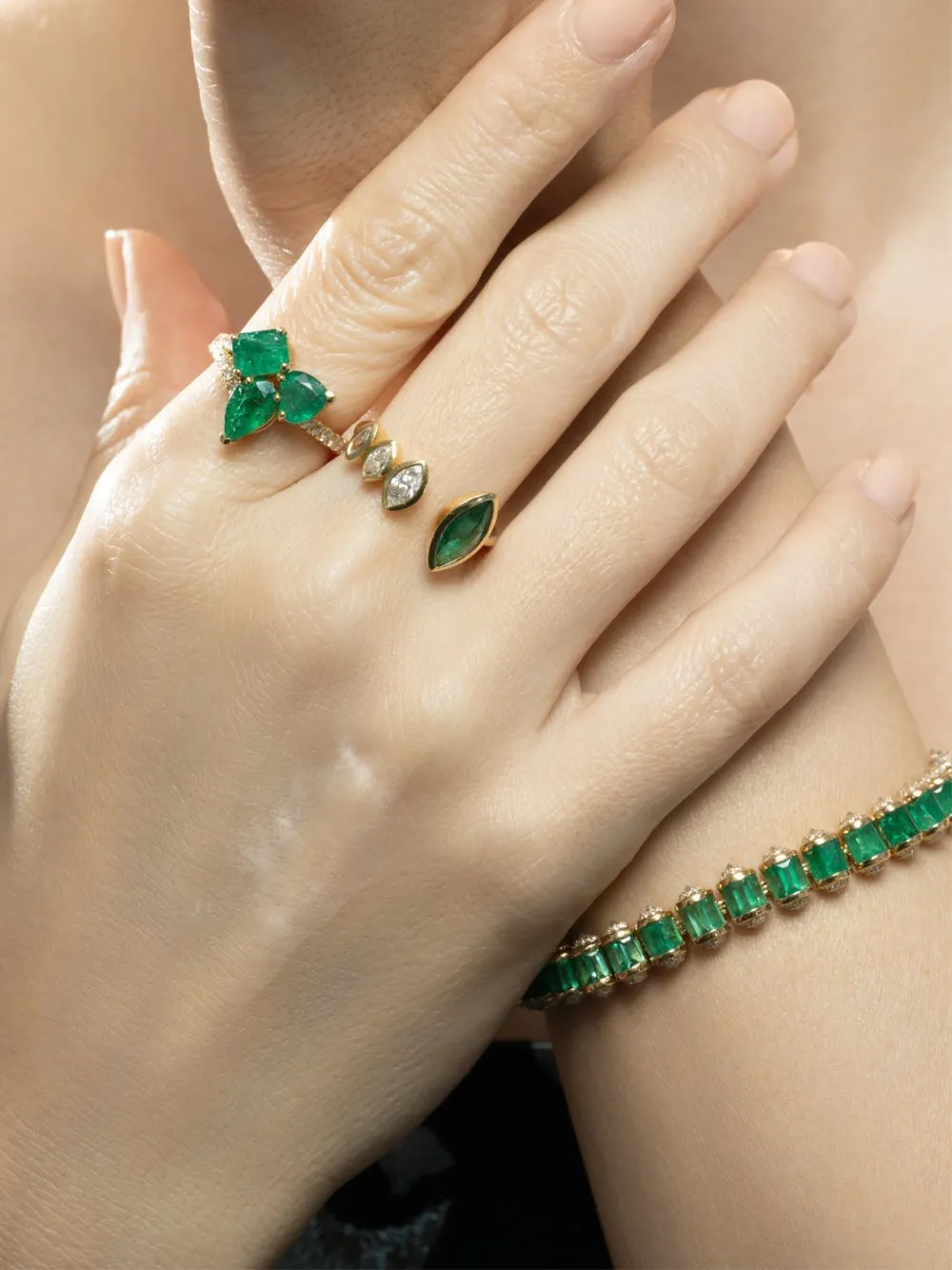 Diamond And Emerald Cluster Band Ring