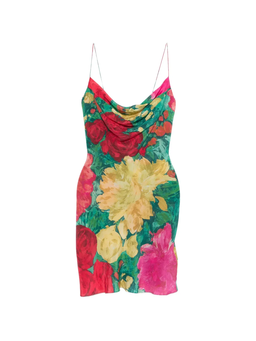 Balmain floral-print cowl-neck mini dress - Verde