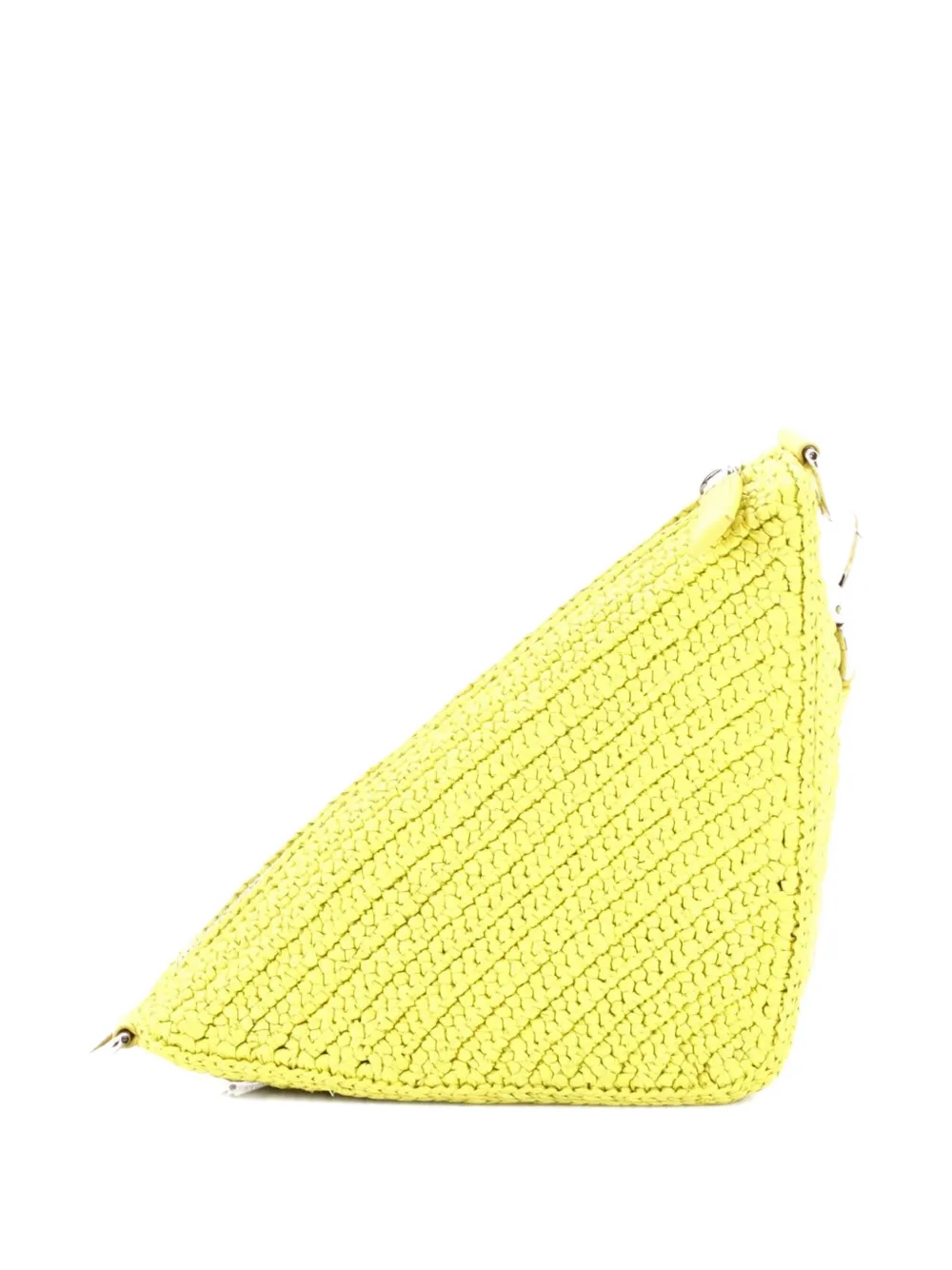  Prada Pre-owned Triangle Logo Zip Crochet Raffia Small Crossbody Bag - Yellow 