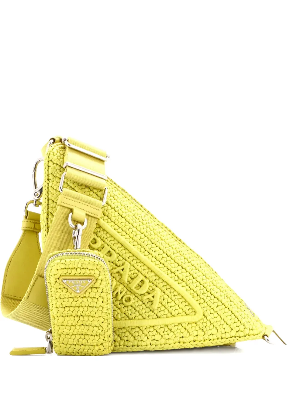 Prada Pre-Owned Triangle Logo Zip Crochet Raffia Small crossbody bag - Giallo