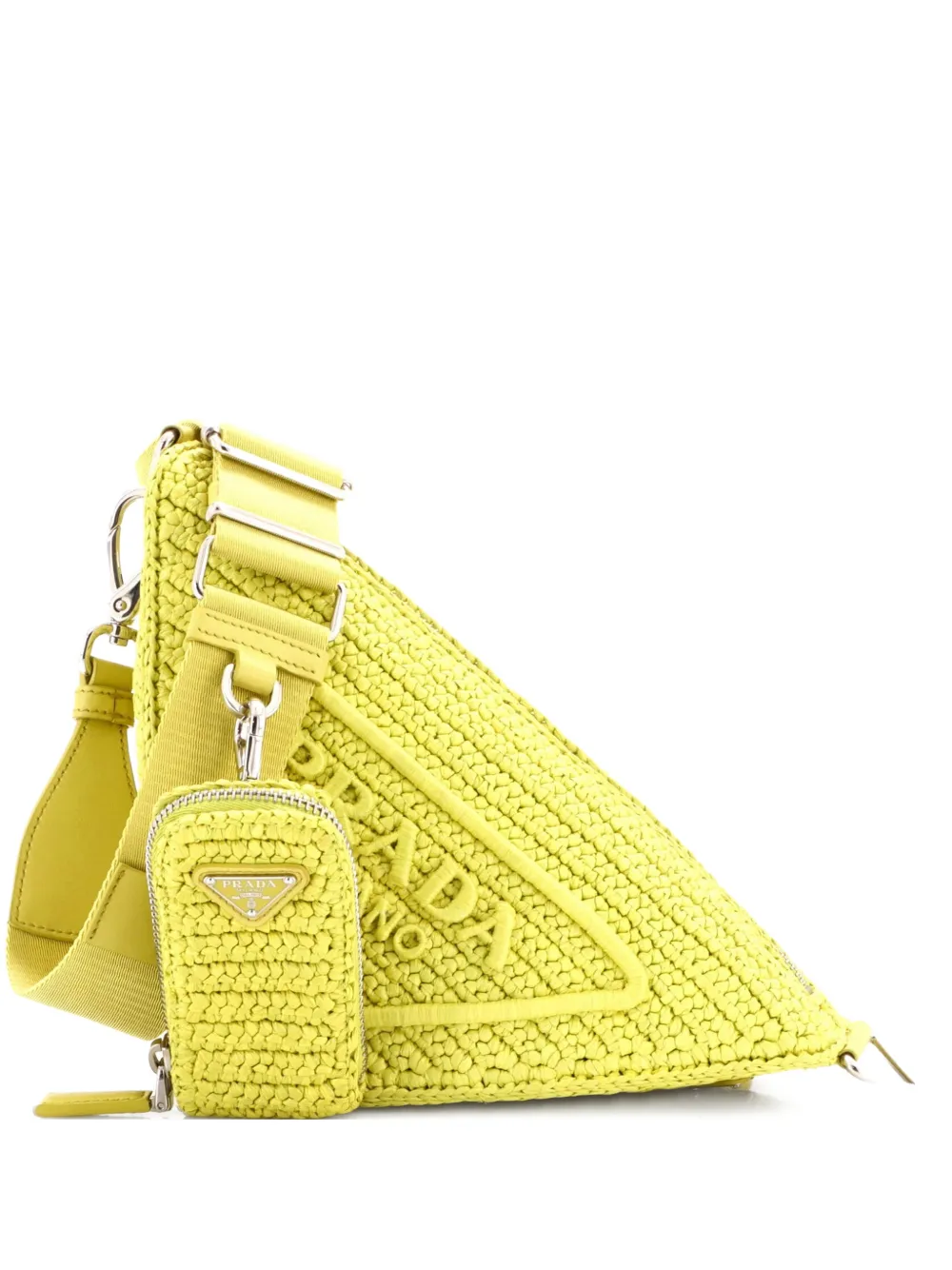 Prada Pre-Owned Triangle Logo Zip Crochet Raffia Small crossbody bag - Giallo