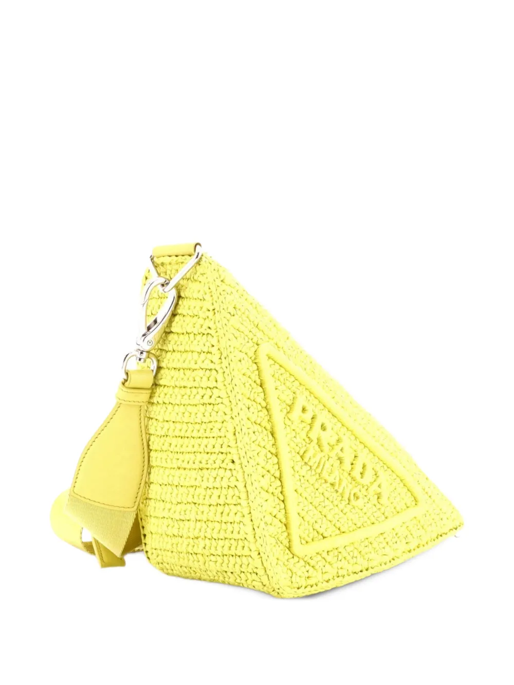  Prada Pre-owned Triangle Logo Zip Crochet Raffia Small Crossbody Bag - Yellow 