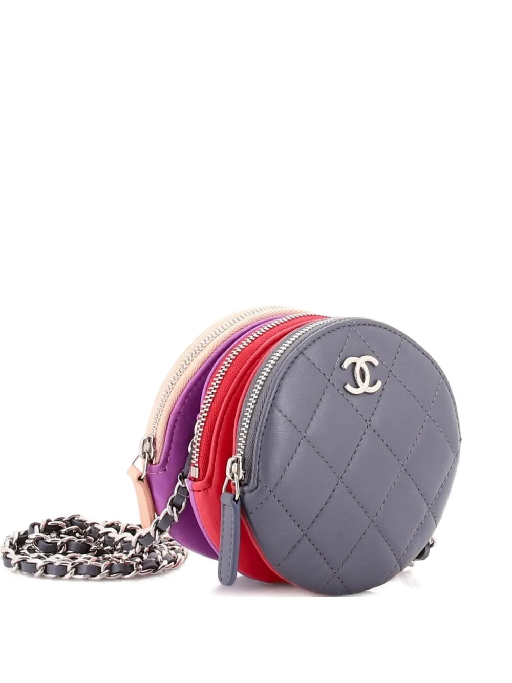 CHANEL Pre-Owned Round Compartment Clutch with Chain Quilted Lambskin crossbody bag - Grigio