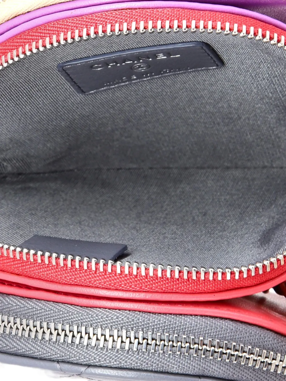 Round Compartment Clutch With Chain Quilted Lambskin Crossbody Bag