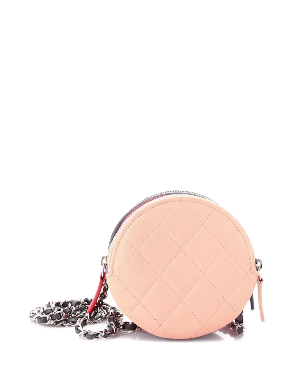Round Compartment Clutch With Chain Quilted Lambskin Crossbody Bag