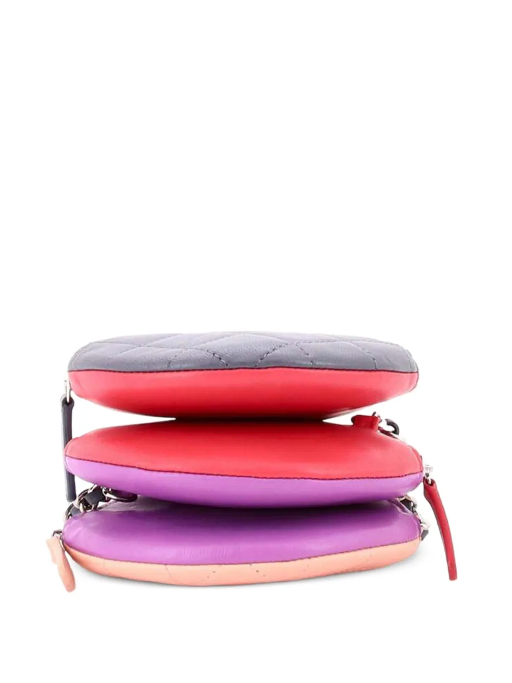 Round Compartment Clutch With Chain Quilted Lambskin Crossbody Bag