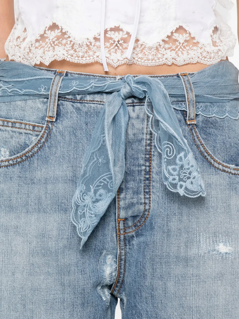 Ermanno Scervino Jeans met ceintuur van kant Blauw