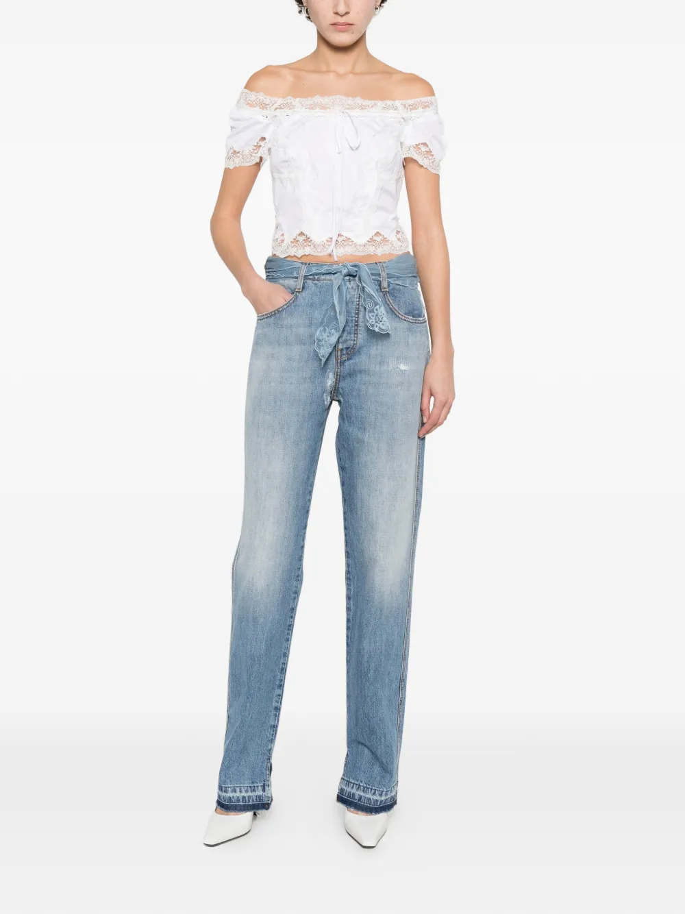  Ermanno Scervino Lace-belted Jeans - Blue 