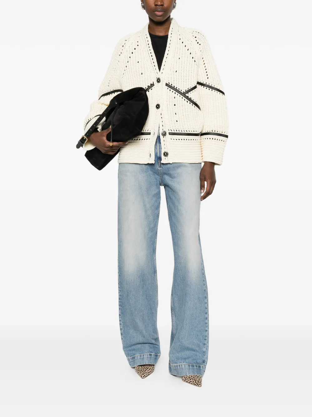 Ermanno Scervino Vest met leren afwerking en knopen Beige