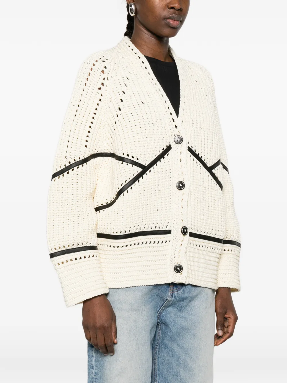 Ermanno Scervino Vest met leren afwerking en knopen Beige