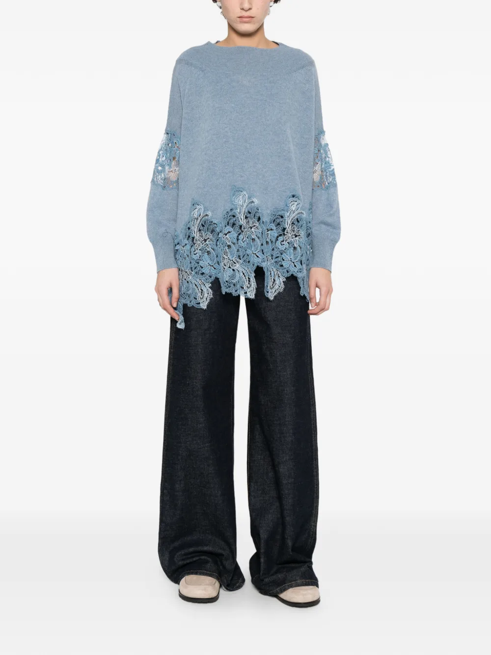  Ermanno Scervino Lace-trim Sweater - Blue 