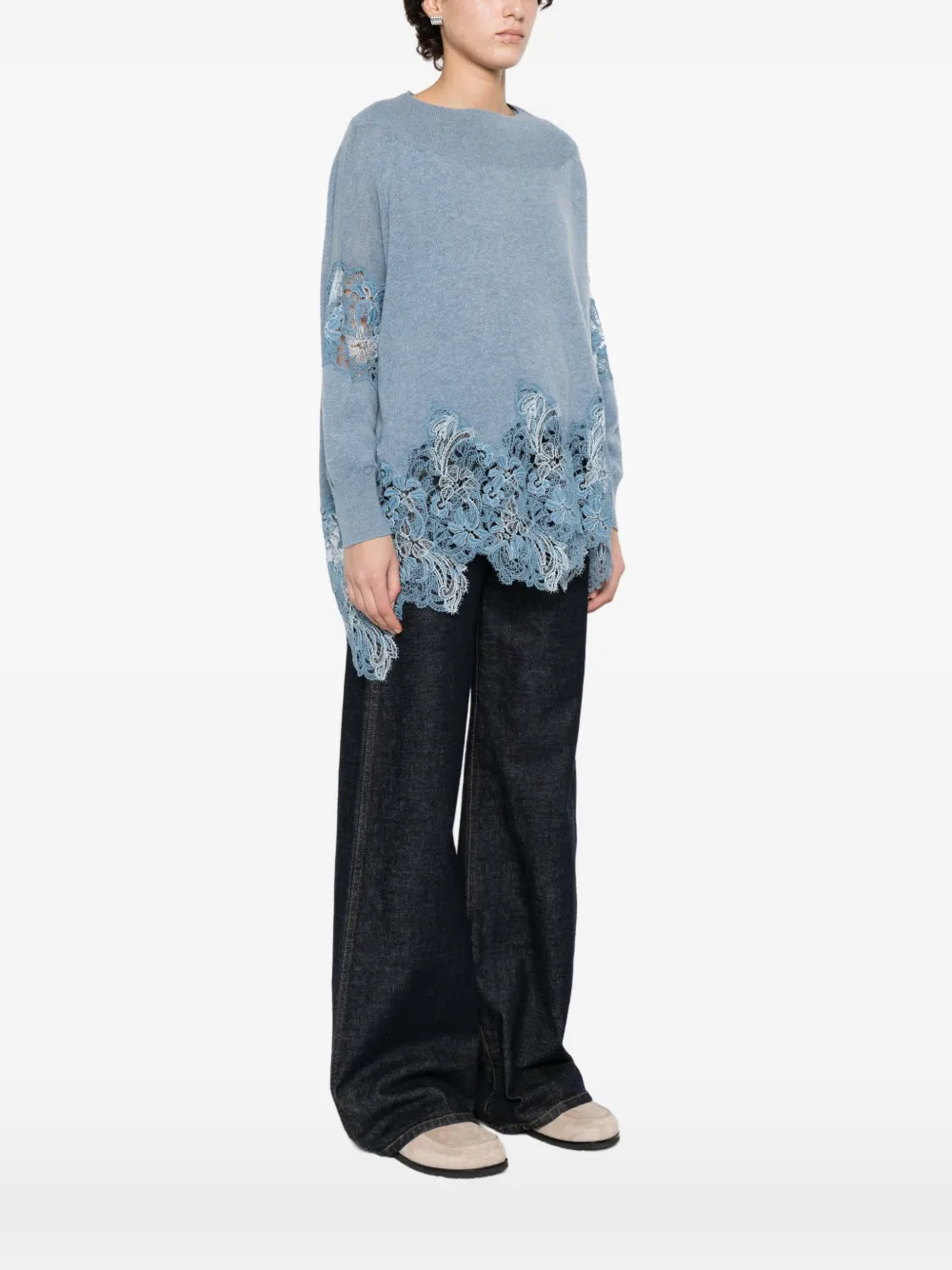  Ermanno Scervino Lace-trim Sweater - Blue 