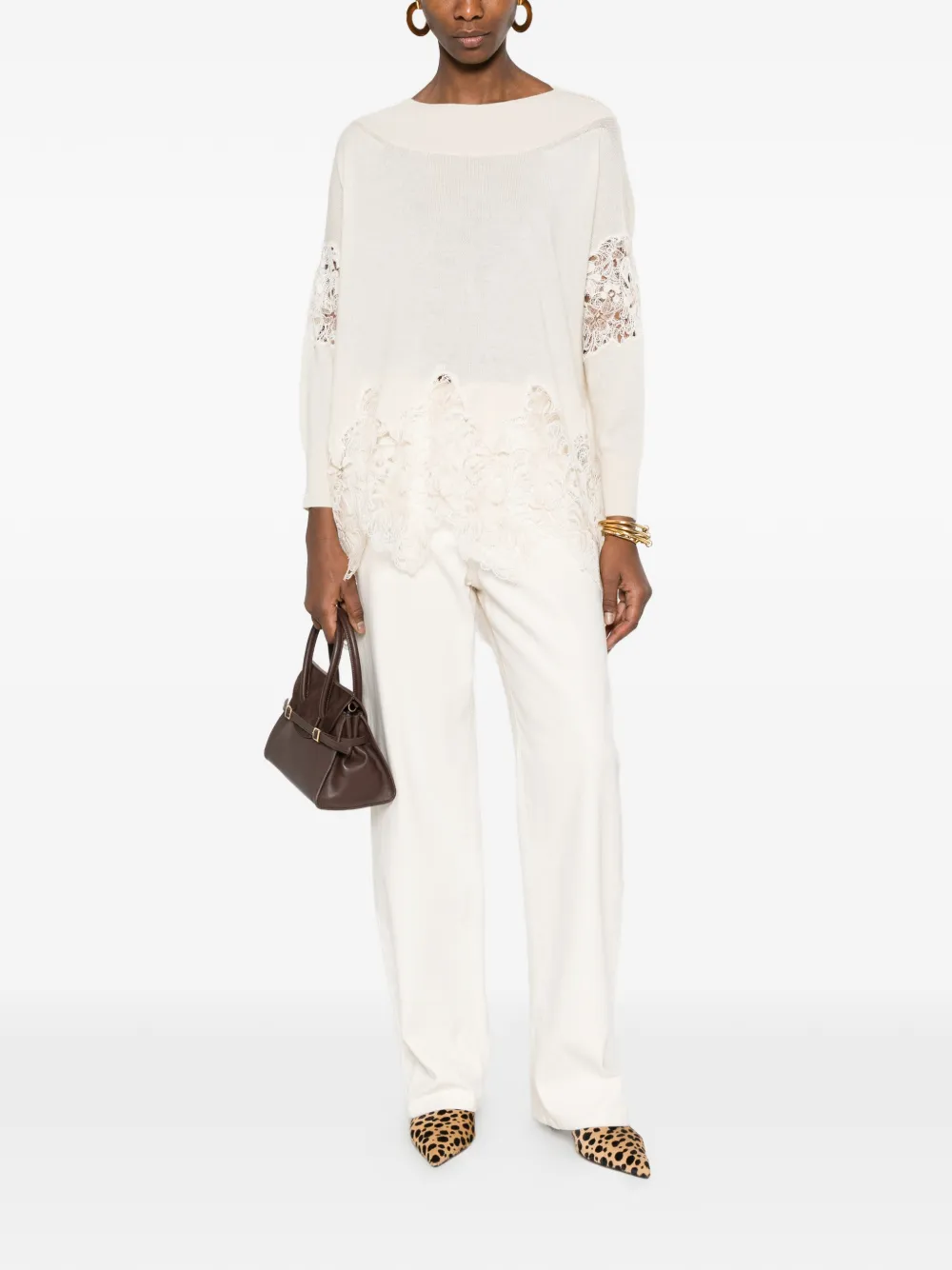  Ermanno Scervino Lace-panel Sweater - Neutrals 