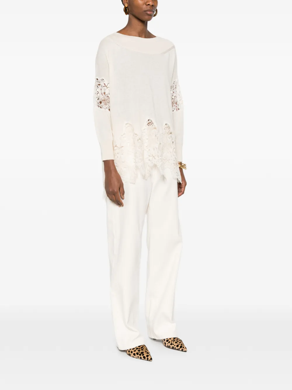  Ermanno Scervino Lace-panel Sweater - Neutrals 