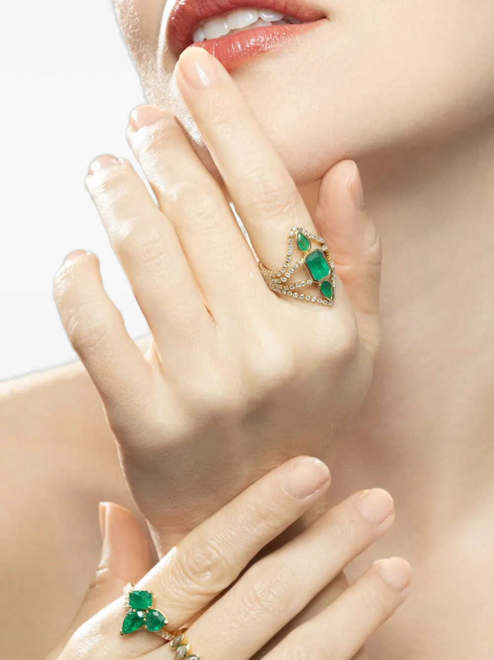 SHAY Deco emerald and diamond stacked ring - Oro