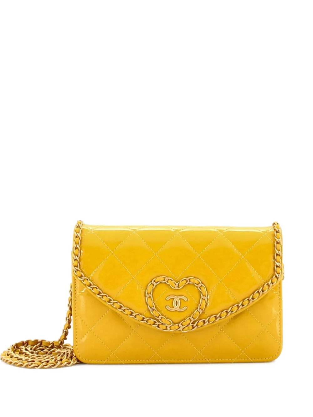 CHANEL Pre-Owned Heart Chain Wallet on Chain Quilted Patent shoulder bag - Giallo