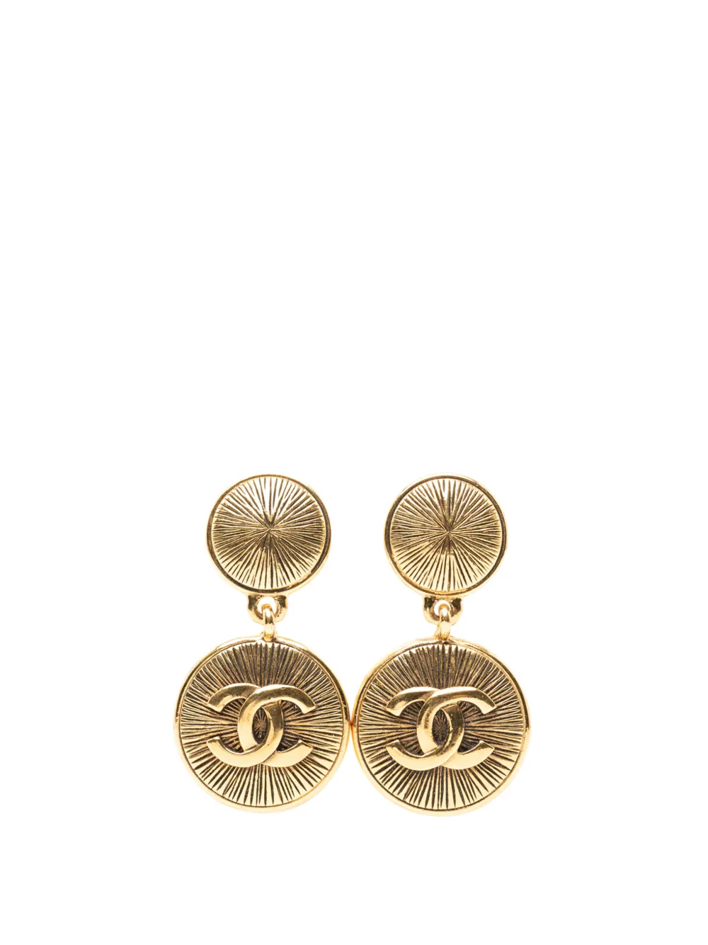 CHANEL Pre-Owned 1970-1980 CC Gold Plated Medallion Drop Clip on Earrings costume earrings - Oro