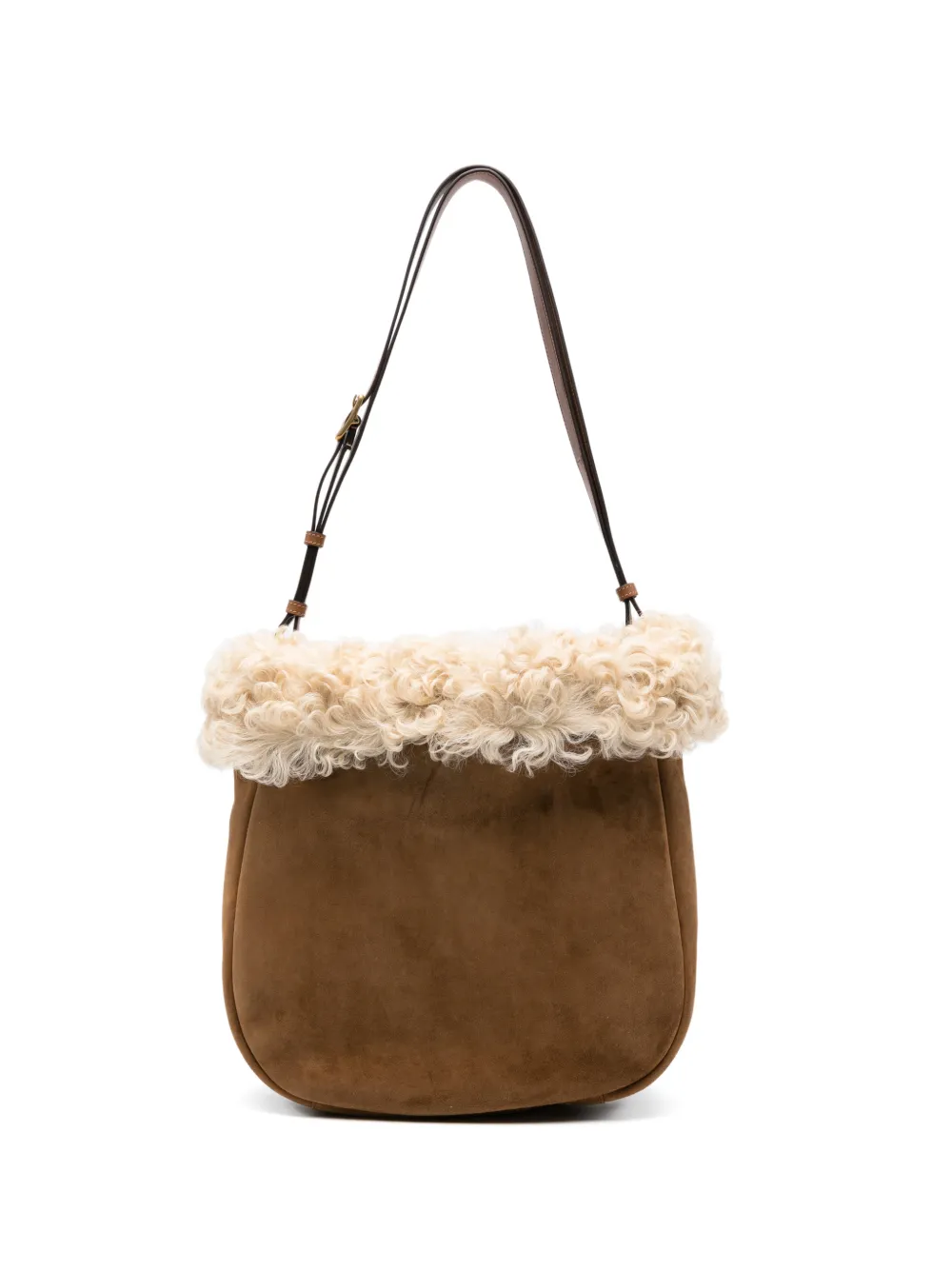 Saint Laurent shearling-trim shoulder bag - Brown