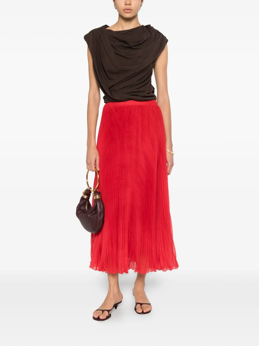  Ermanno Scervino Pleated Midi Skirt - Red 