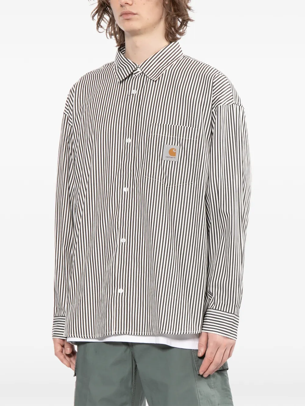 Carhartt WIP L S Daldry gestreept overhemd met borstzak Zwart