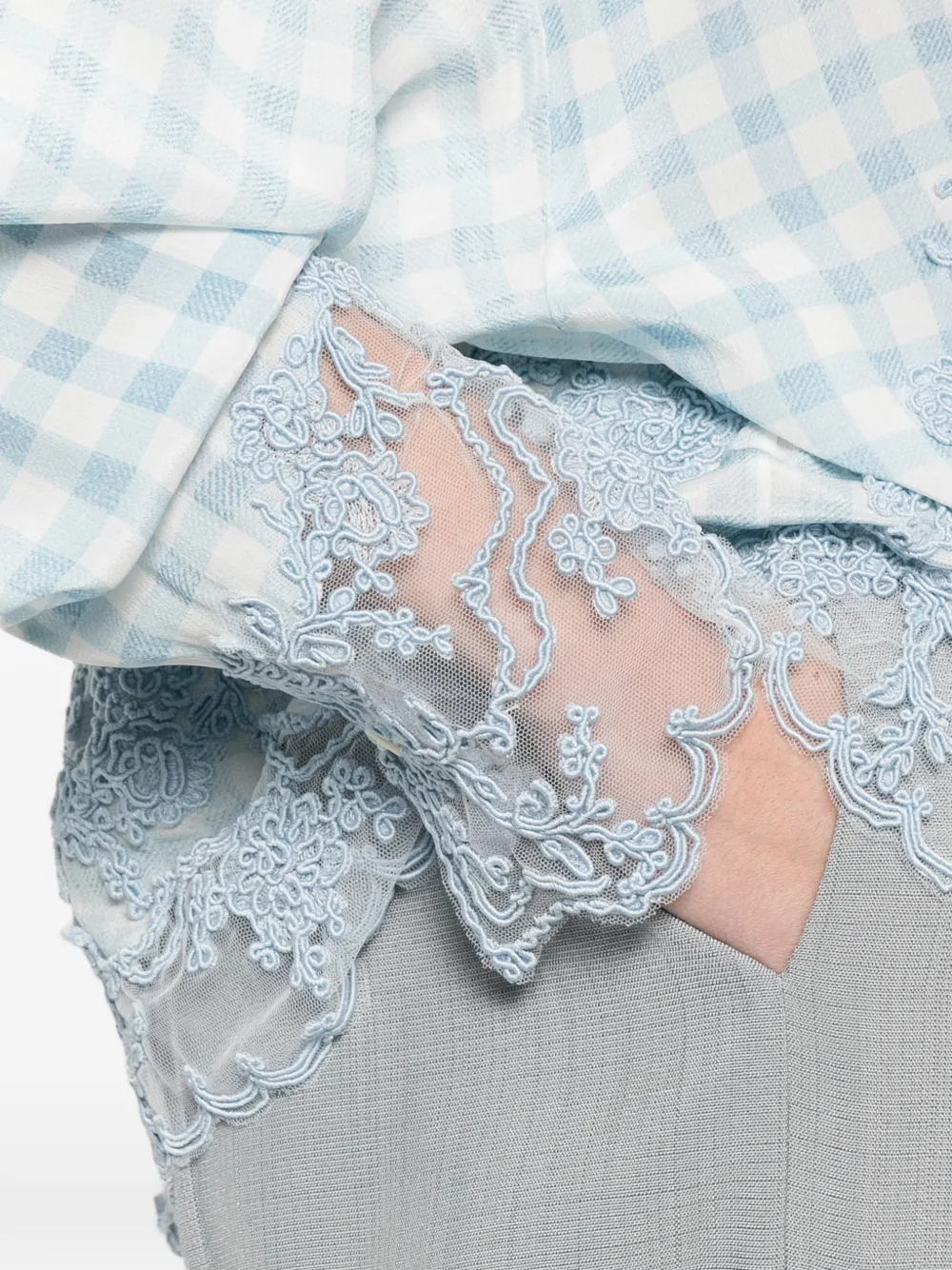 Gingham Floral-Lace Shirt