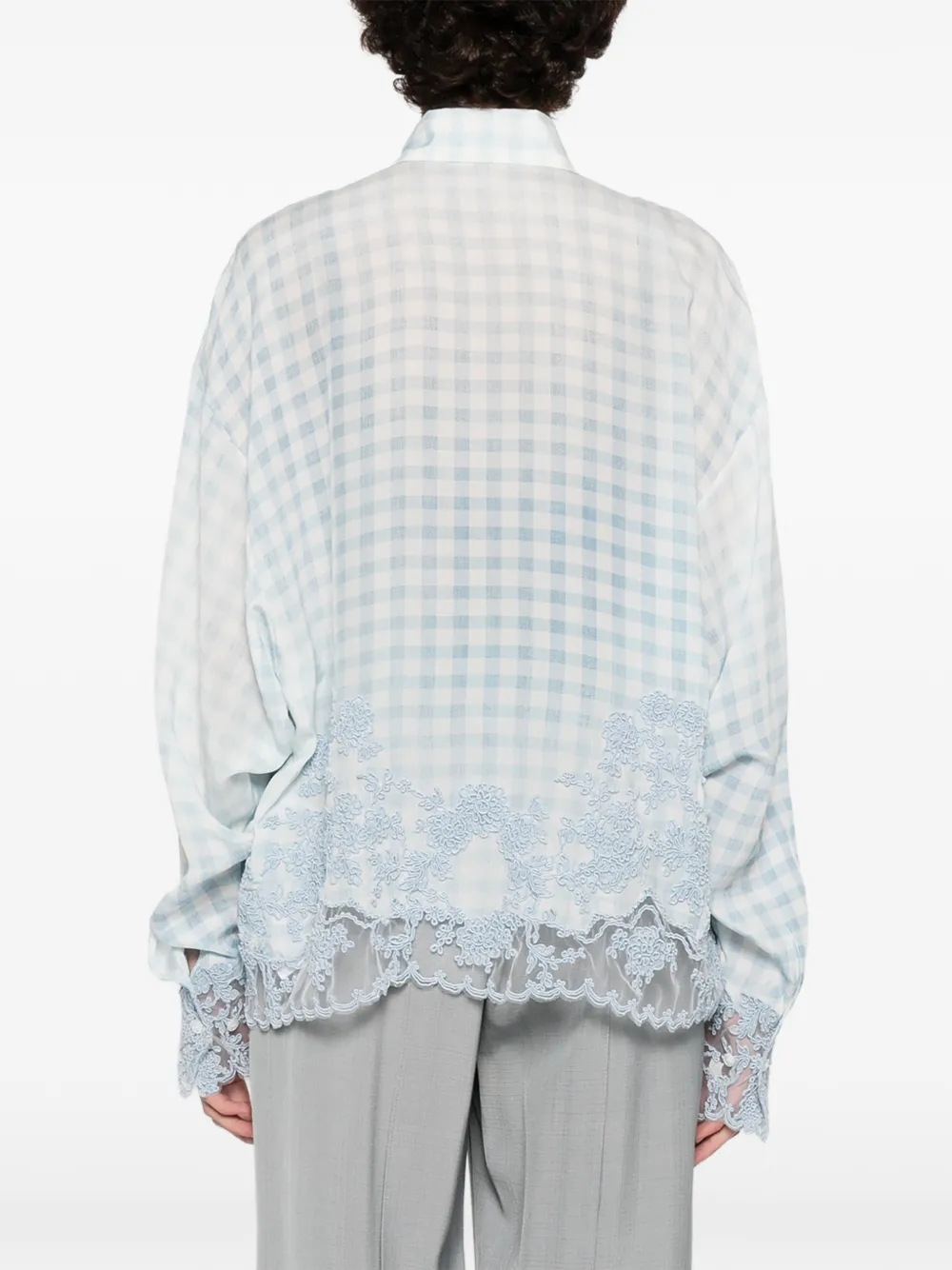 Gingham Floral-Lace Shirt