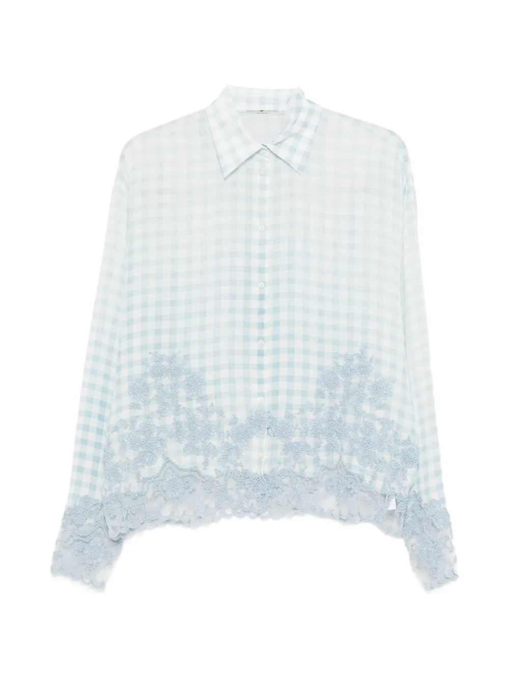 Ermanno Scervino gingham floral-lace shirt - Blue