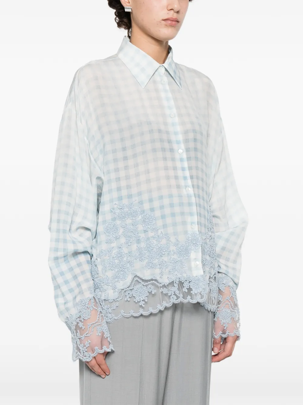 Gingham Floral-Lace Shirt