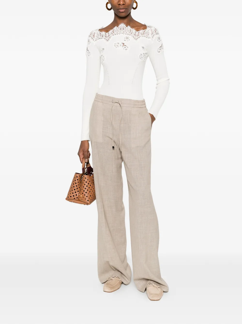  Ermanno Scervino Lace-trim Top - Neutrals 