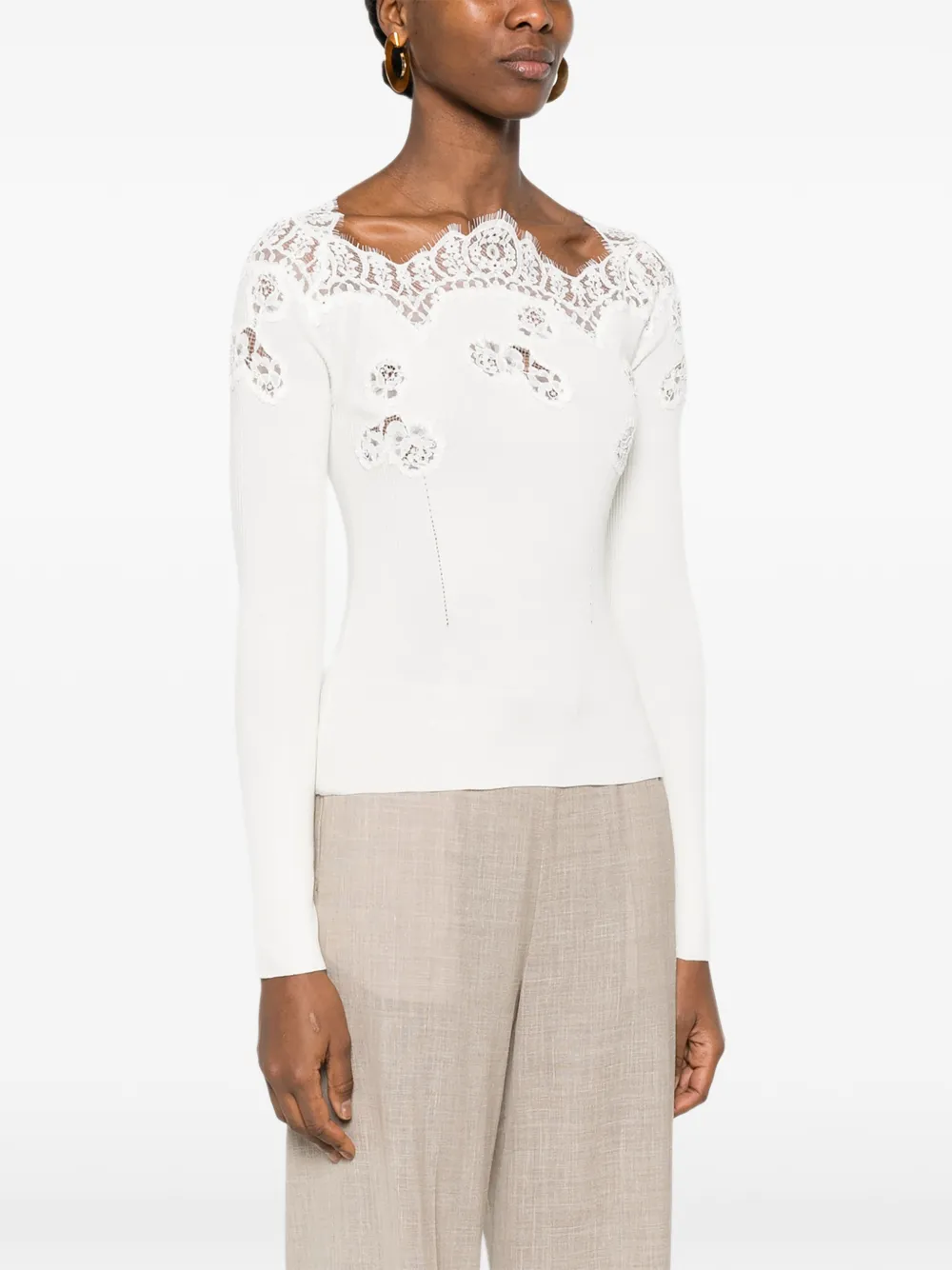  Ermanno Scervino Lace-trim Top - Neutrals 