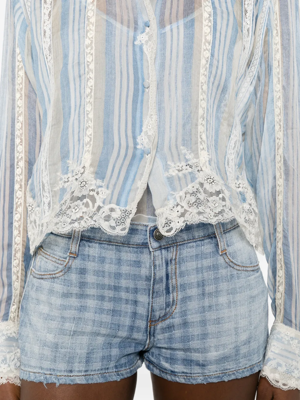 Ermanno Scervino Gestreept overhemd met kant Blauw