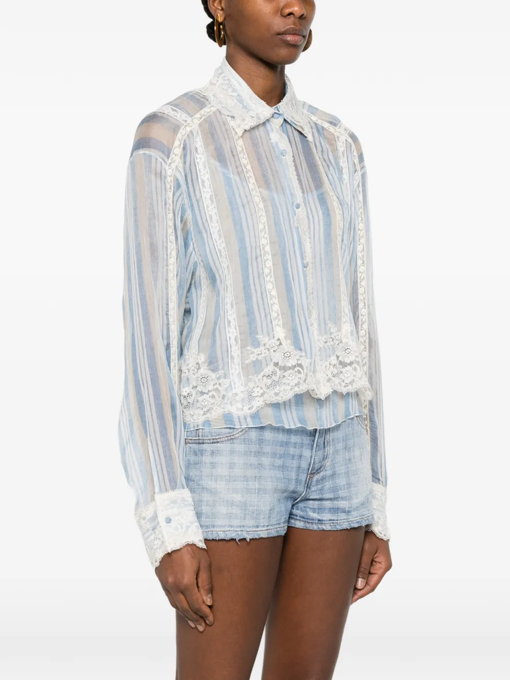 Ermanno Scervino Gestreept overhemd met kant Blauw