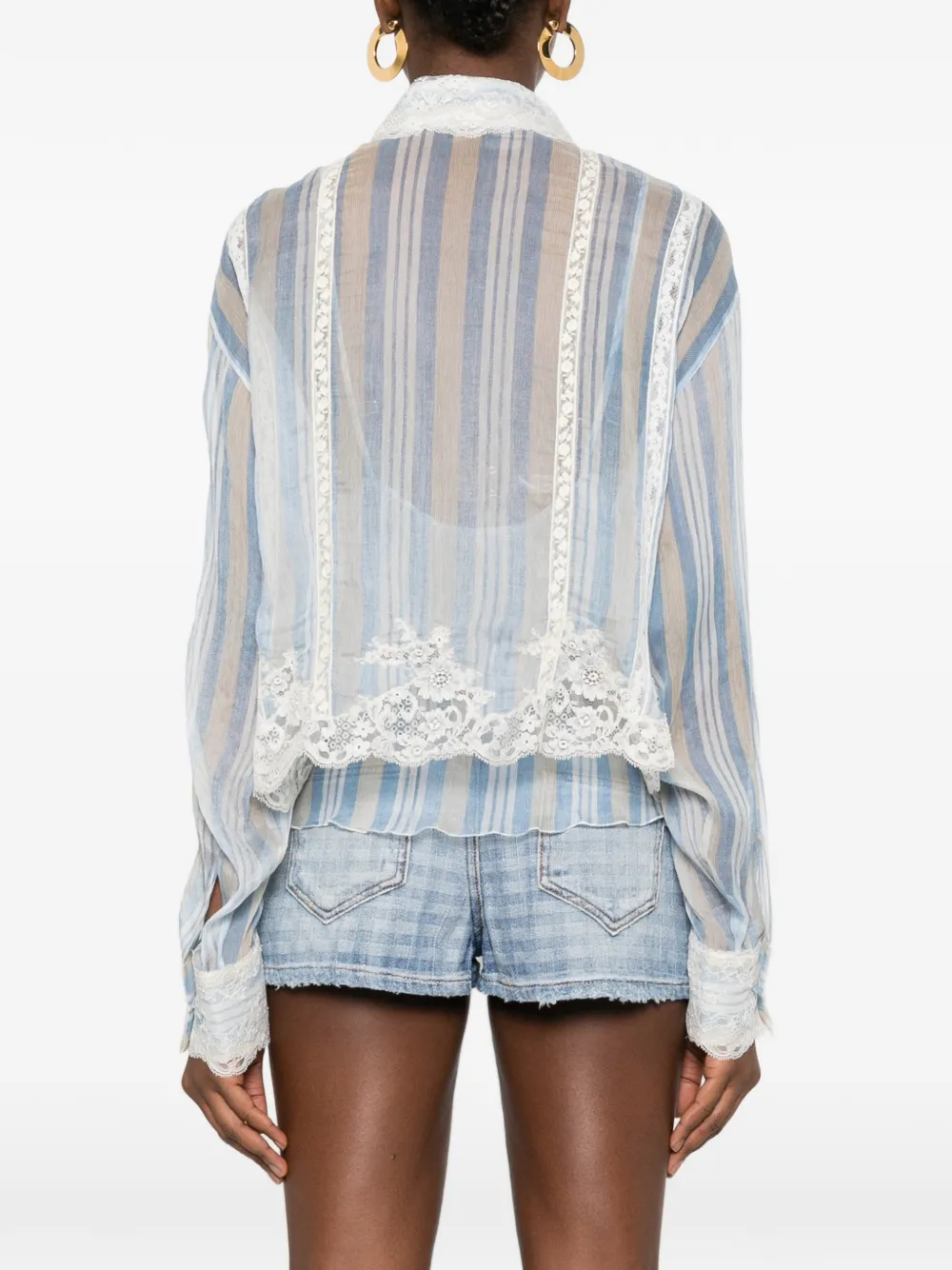 Ermanno Scervino Gestreept overhemd met kant Blauw