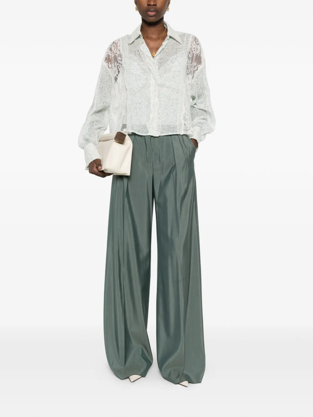  Ermanno Scervino Floral Lace Shirt - Green 