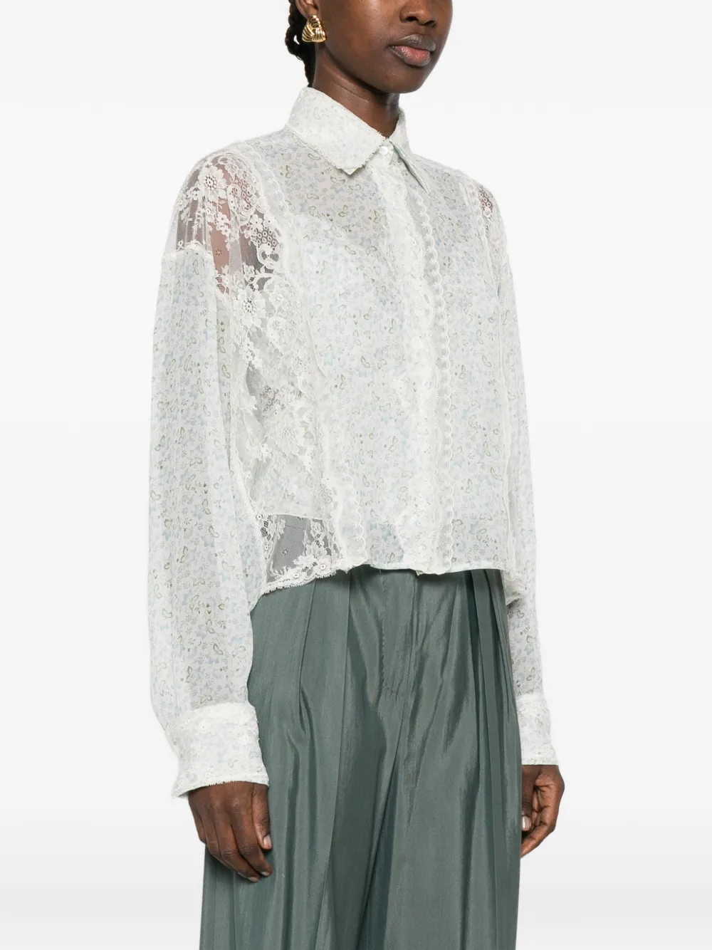  Ermanno Scervino Floral Lace Shirt - Green 
