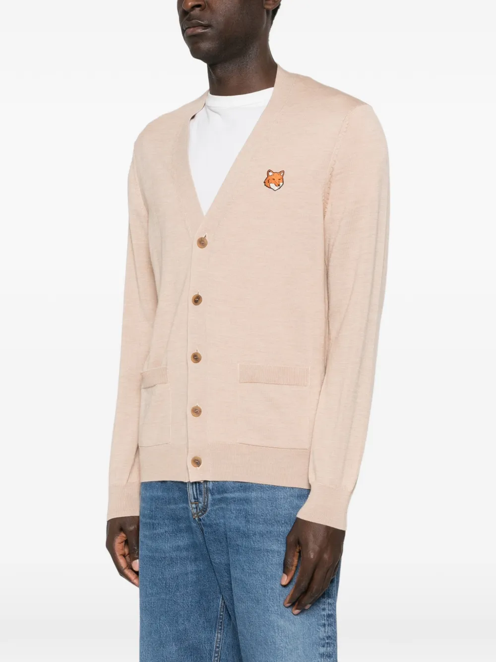 Fox-Motif Pocket Cardigan