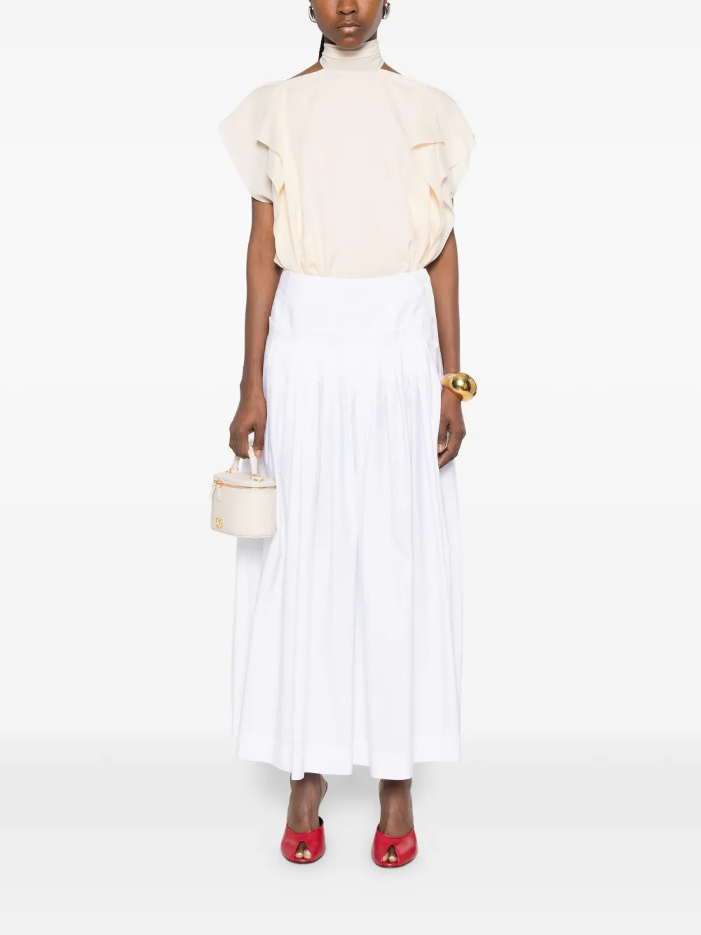  Lanvin Pleated Buttoned Maxi Skirt - White 