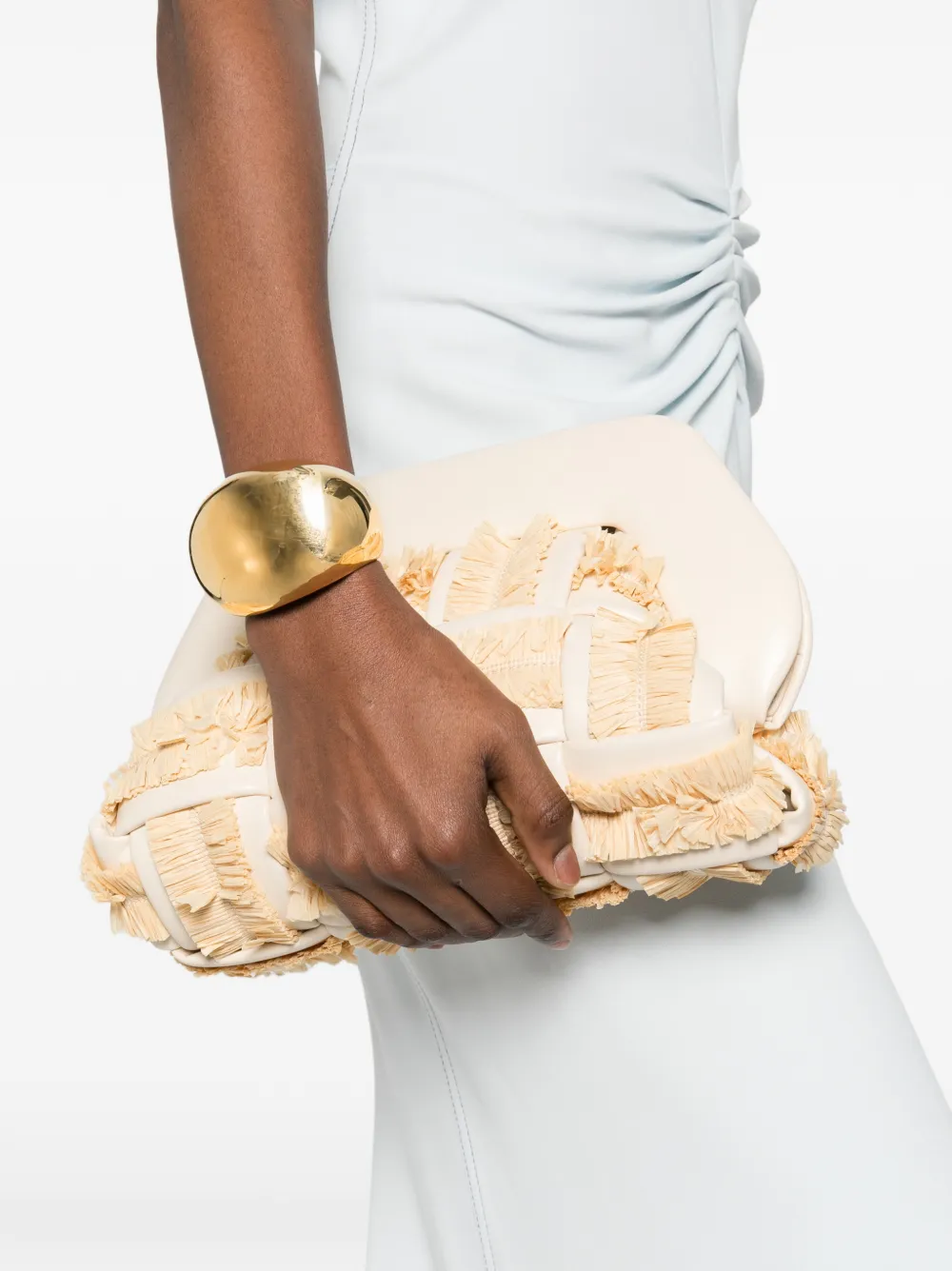  Themoirè Medium Bios Fringed Clutch Bag - Neutrals 