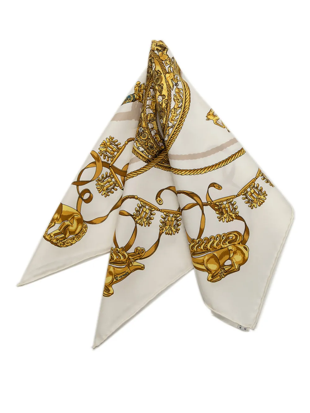 Hermès Pre-Owned 20th Century Les Cavaliers d Or Silk Pocket Scarf 45 scarves - Bianco