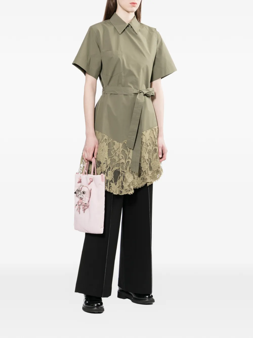  Toga Lace-detail Belted Top - Green 