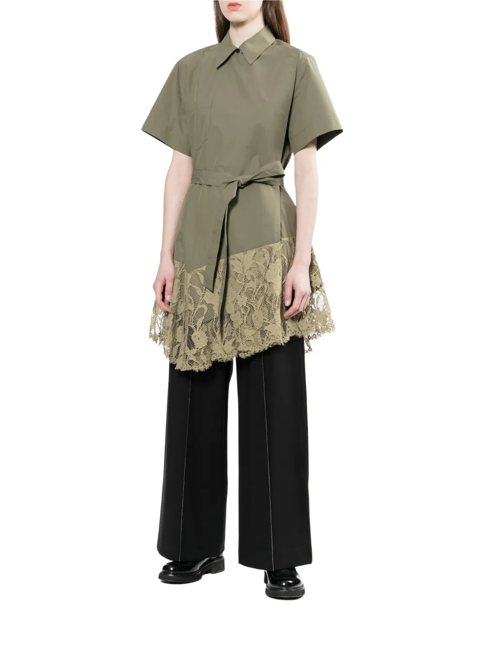  Toga Lace-detail Belted Top - Green 