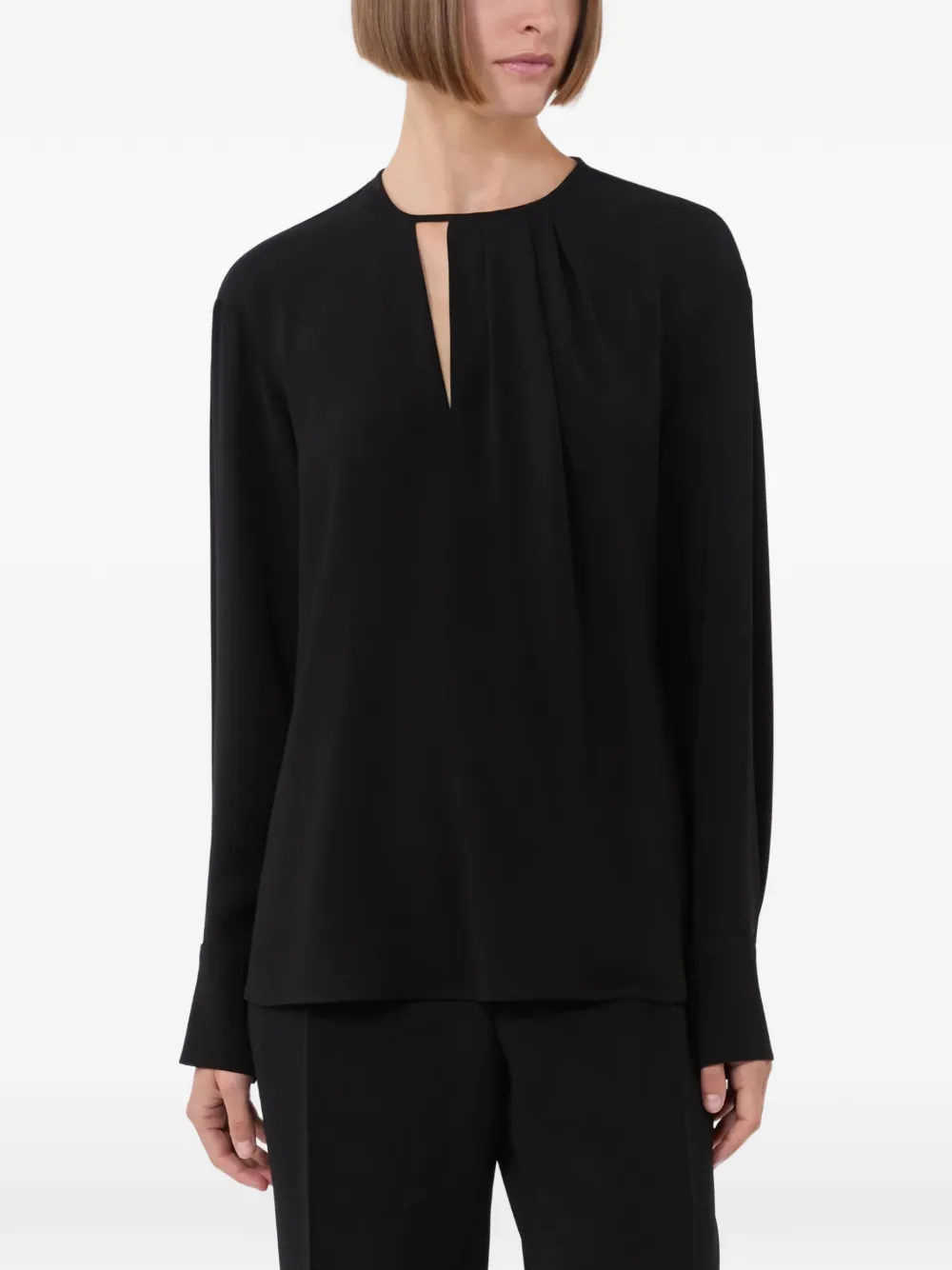  Max Mara Pleated Keyhole Blouse - Black 