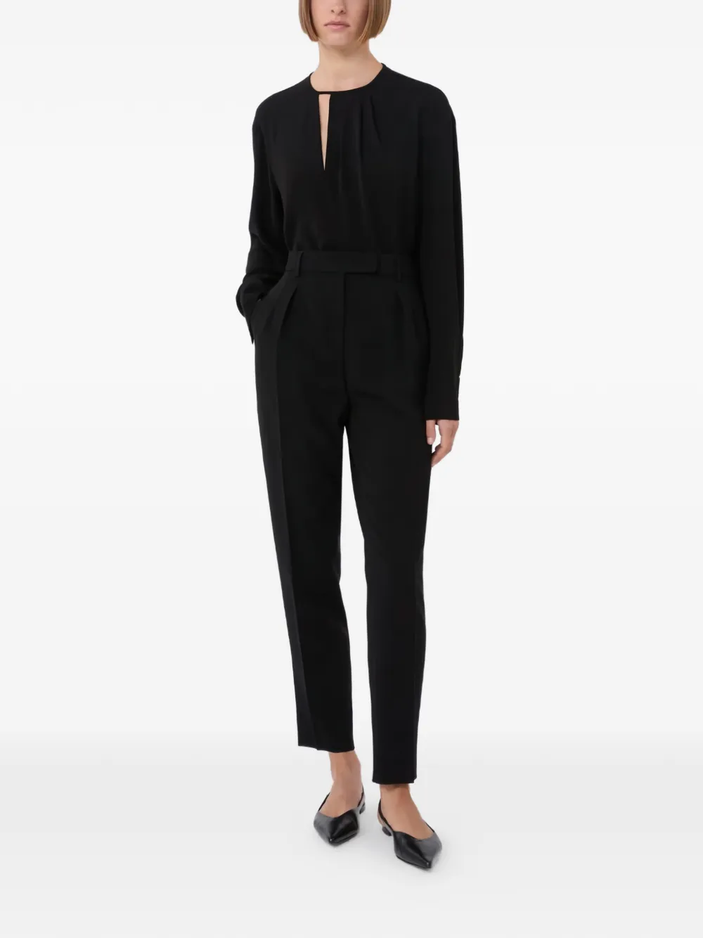 Max Mara Pleated Keyhole Blouse - Black 