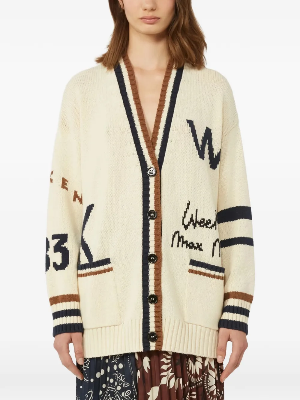  Weekend Max Mara Blasone Striped Button Cardigan - Neutrals 